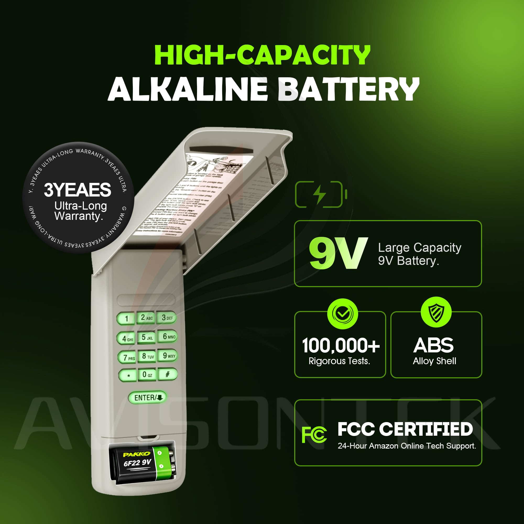 Avisontek 940EV-P2 keypad back view with battery access for quick maintenance