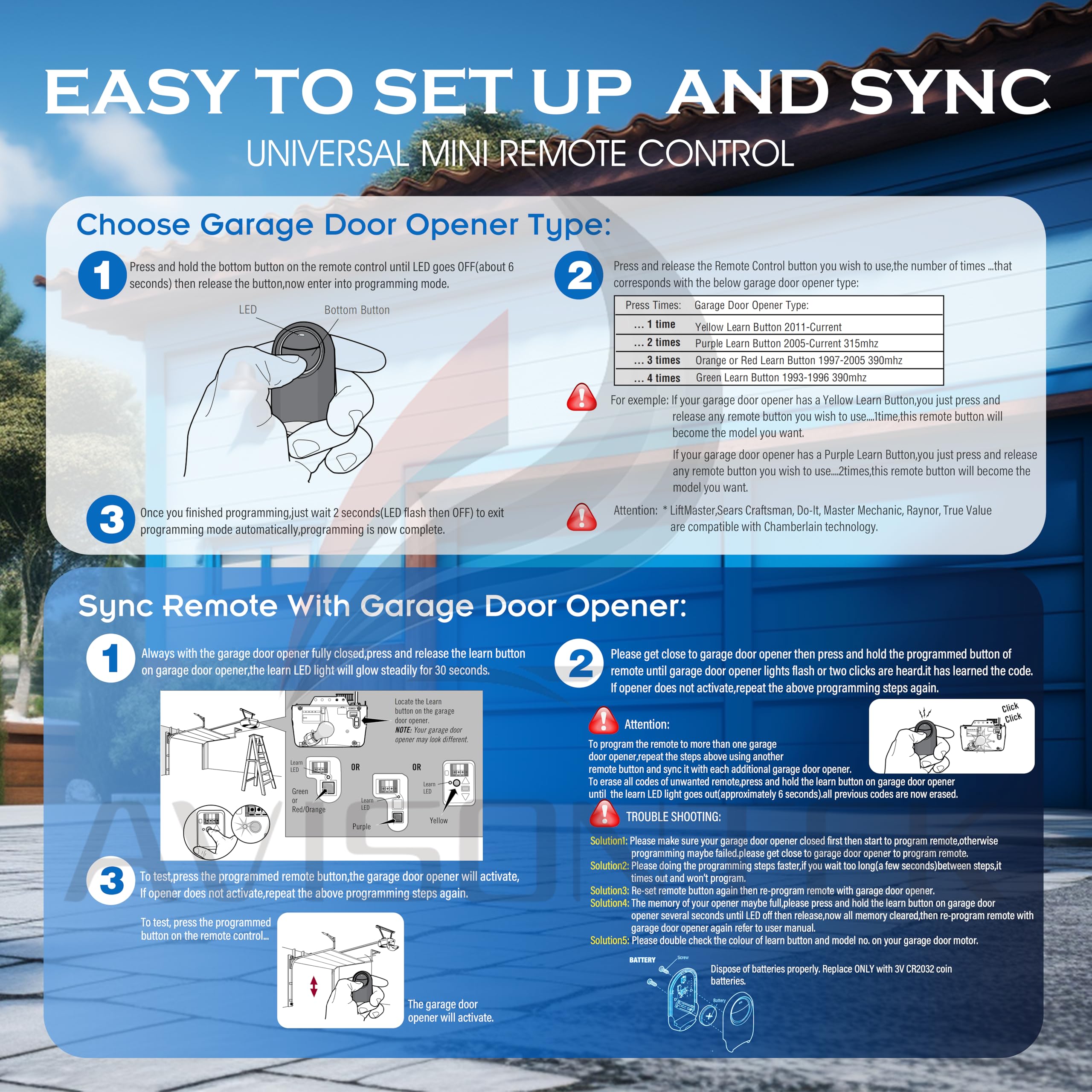Avisontek LiftMaster 374UT remote includes a 10-year warranty for peace of mind.