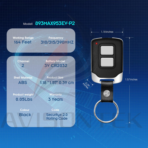 Avisontek LiftMaster 893Max compatibility chart shows broad opener support