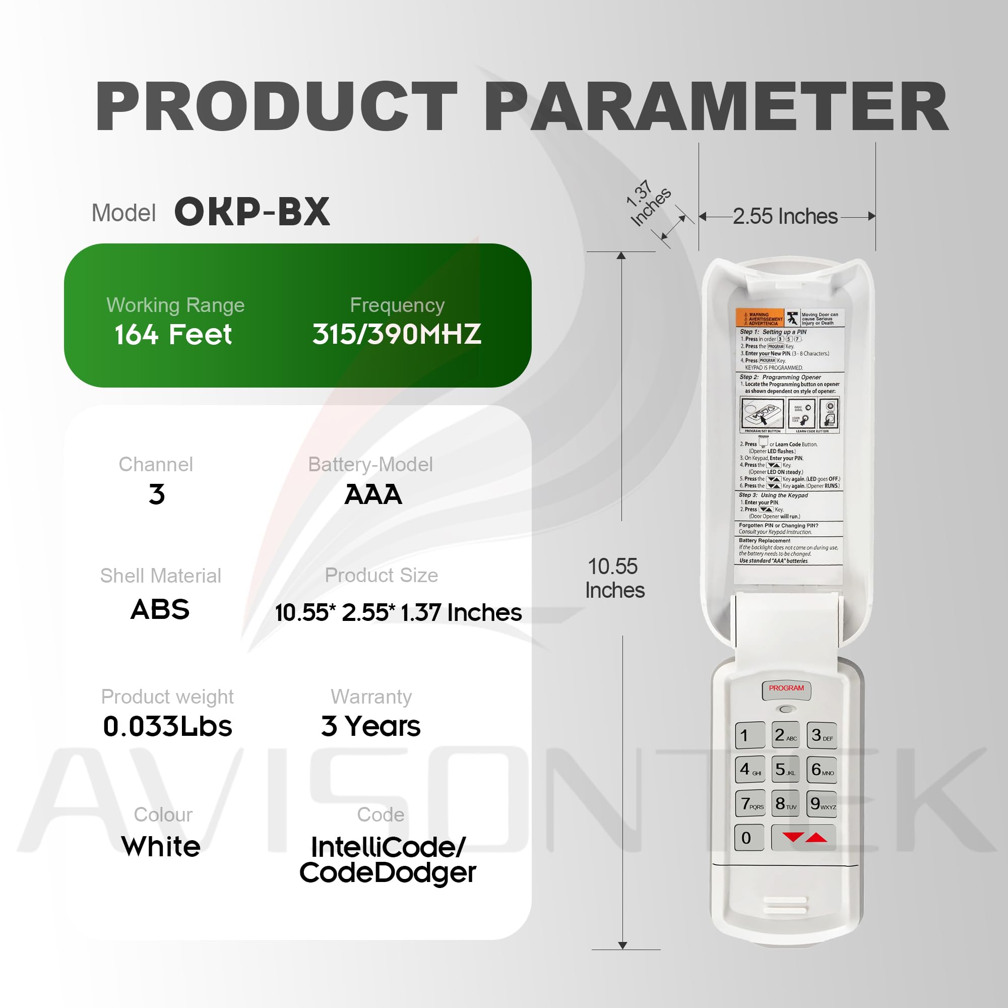 Avisontek OKP-BX wireless entry reduces dependence on remotes.
