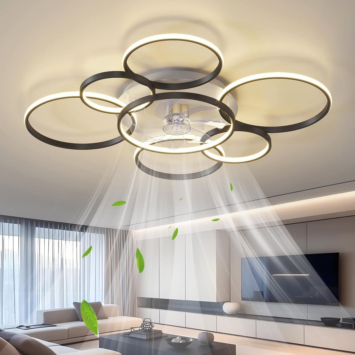 AVLRM 41in ceiling fan with ring light enhances living room ambiance and saves space