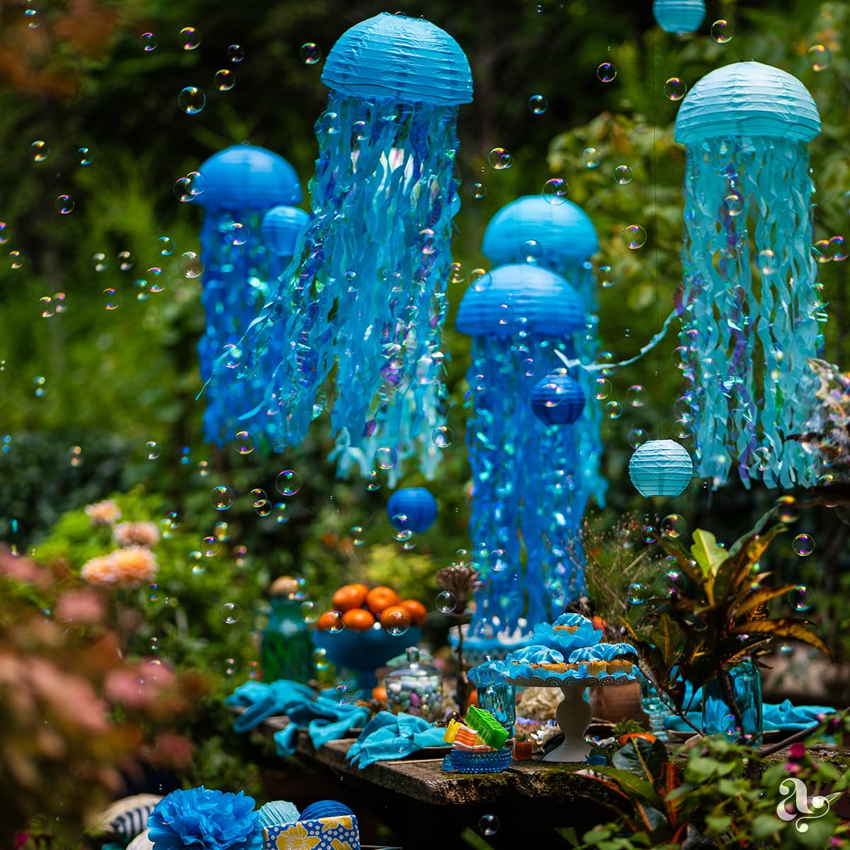 Avoseta cyan bubble lanterns add charming accents to ocean-themed events