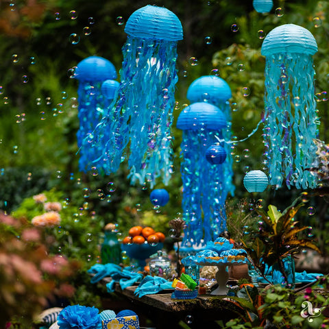 Avoseta cyan bubble lanterns add charming accents to ocean-themed events