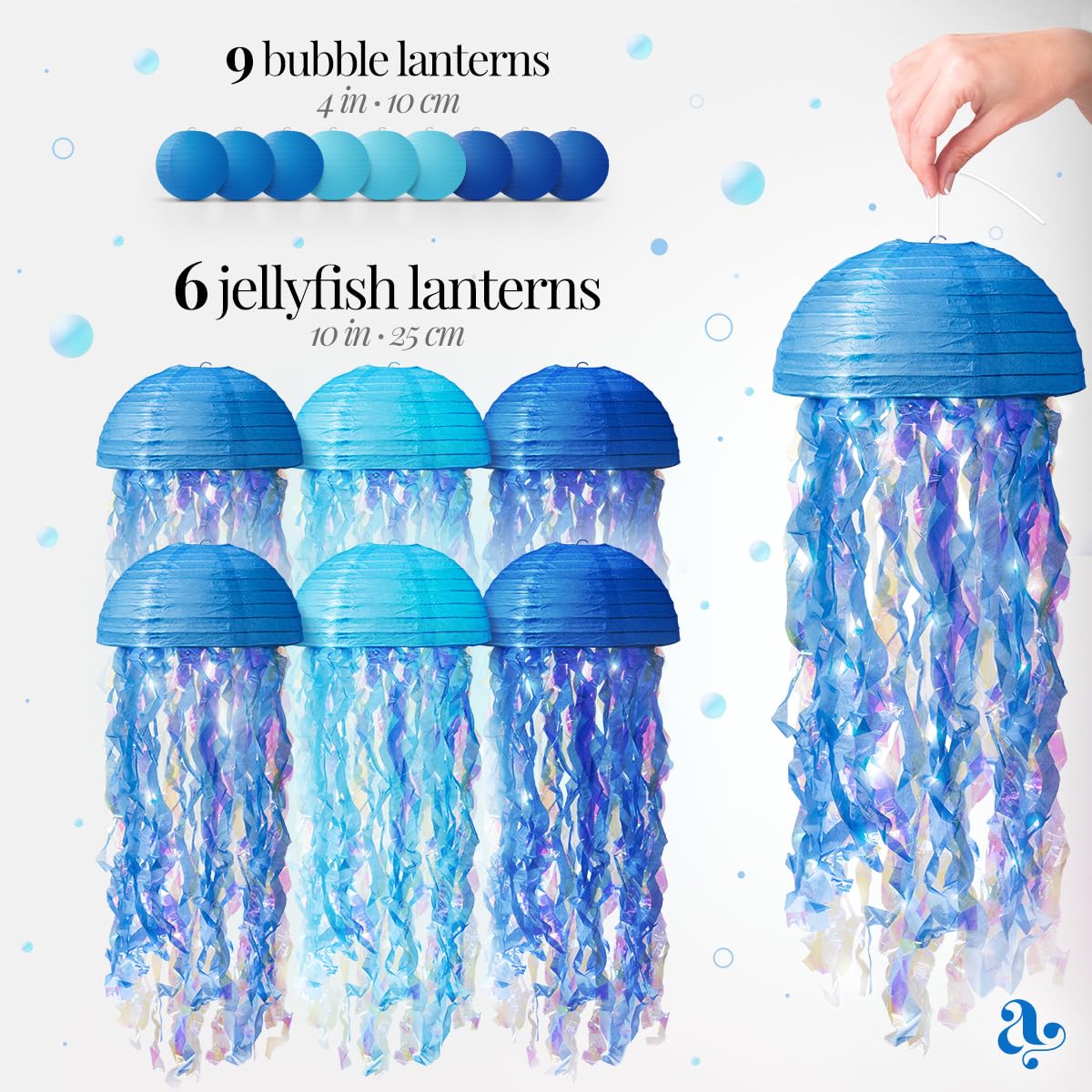 Avoseta jellyfish lanterns in light blue add magical glow to mermaid celebrations