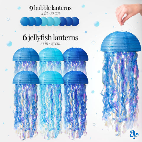 Avoseta jellyfish lanterns in light blue add magical glow to mermaid celebrations
