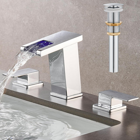 AVSIILE LED bathroom faucet with arc spout creates a serene waterfall ambience.