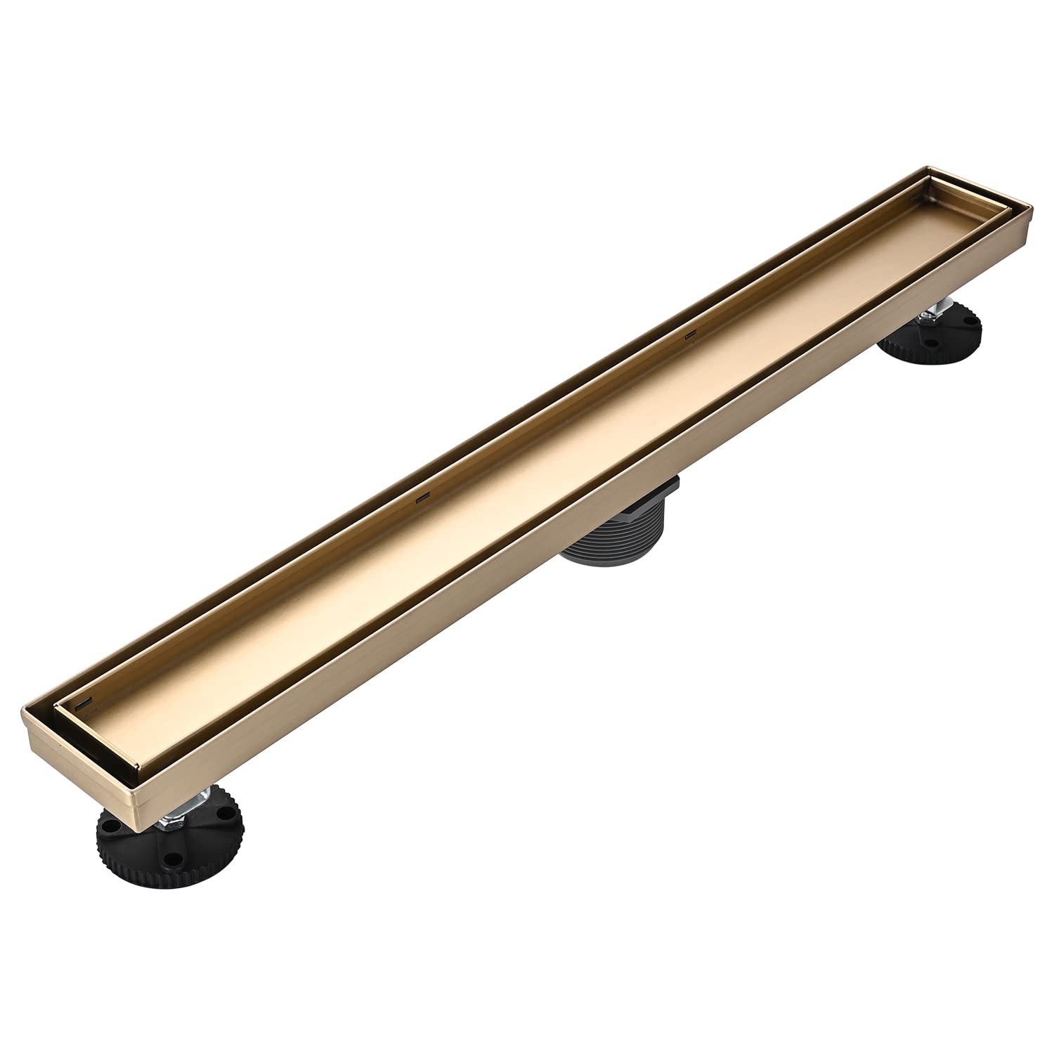 AVSIILE linear drain in brushed gold finish, 24-inch for a modern shower setup.