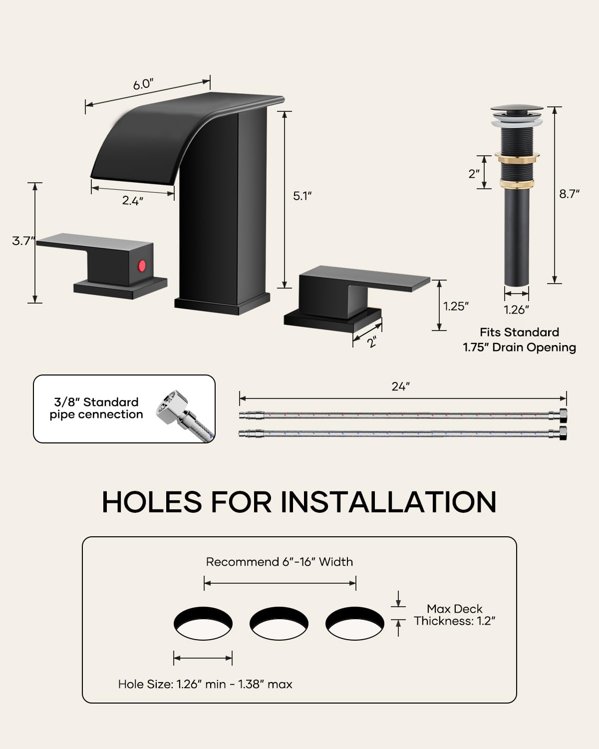 AVSIILE 8-inch widespread faucet with easy temperature and flow control.