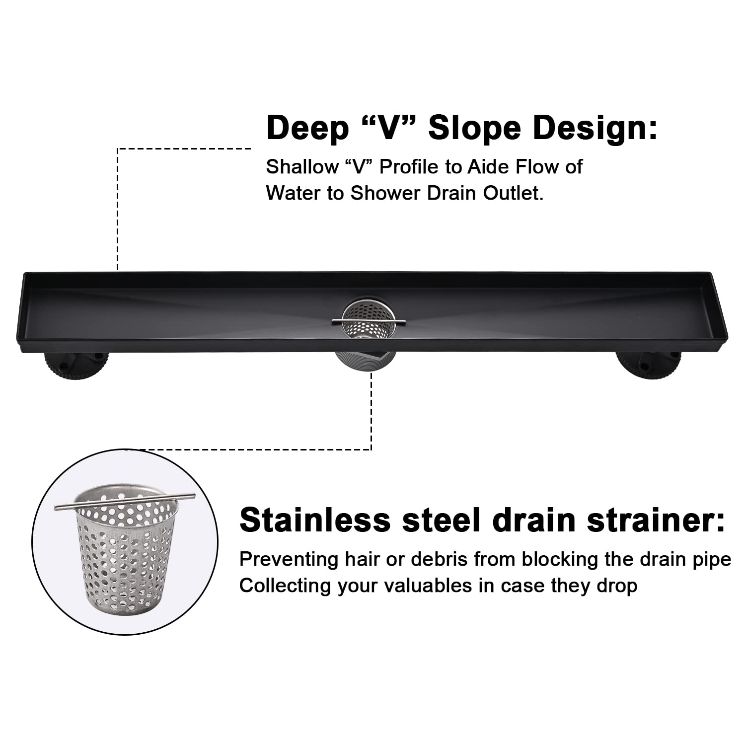 AVSIILE adjustable-feet design helps level the drain during installation.