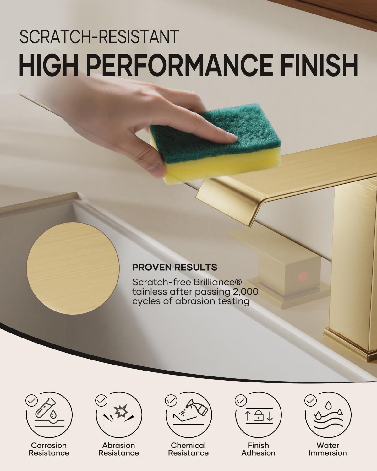 Brushed gold finish on AVSIILE faucet highlights durability