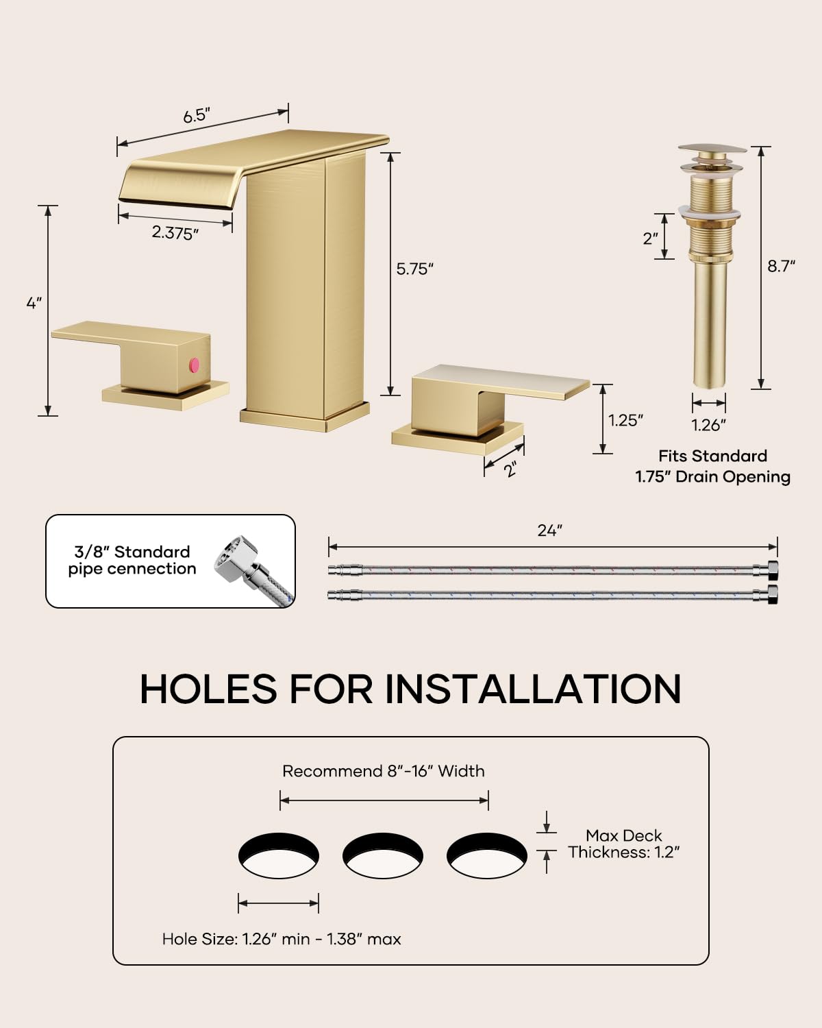 Close-up of dual lever handles on AVSIILE brushed gold faucet