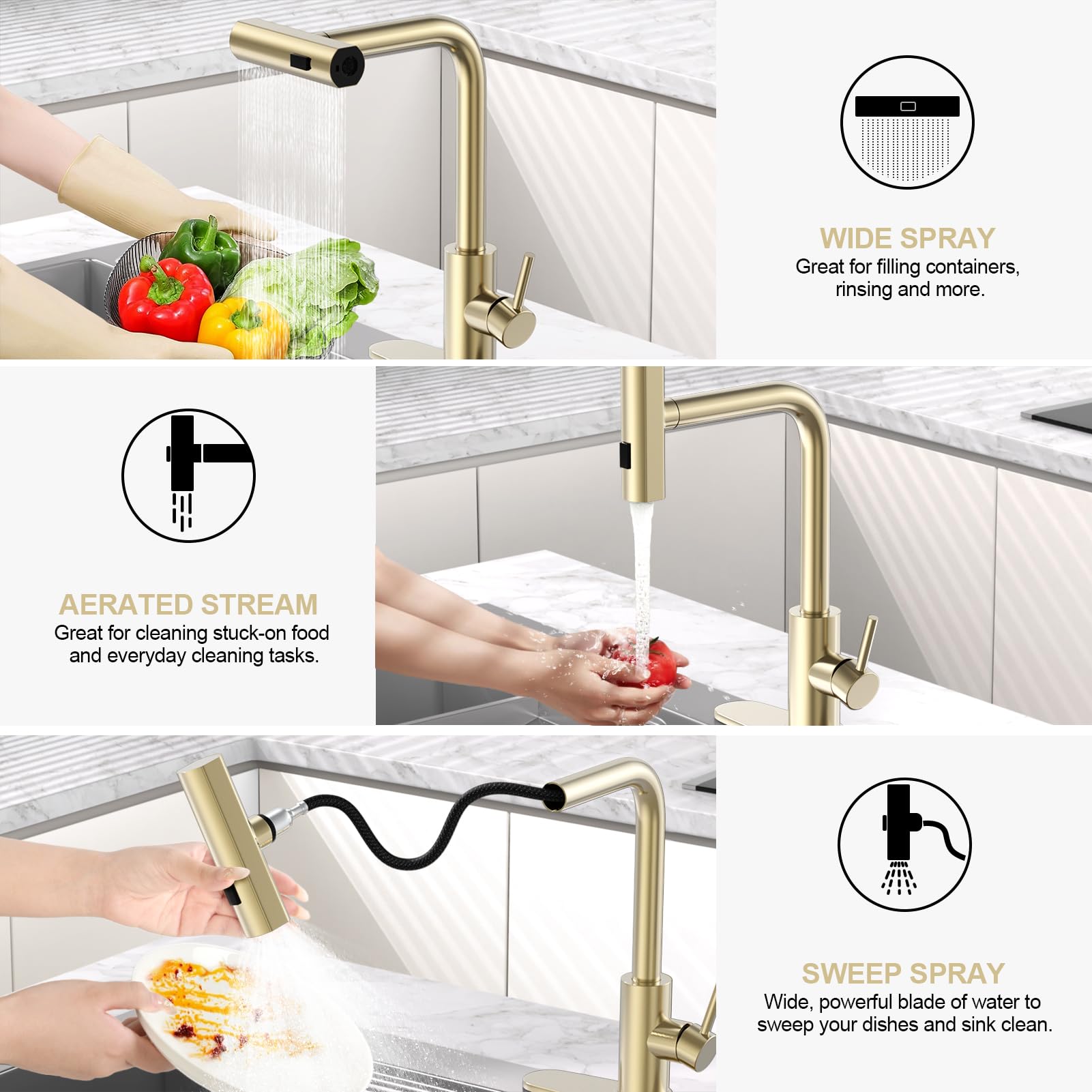 AVSIILE pull-down sprayer hose extending reach for cleanup and pots