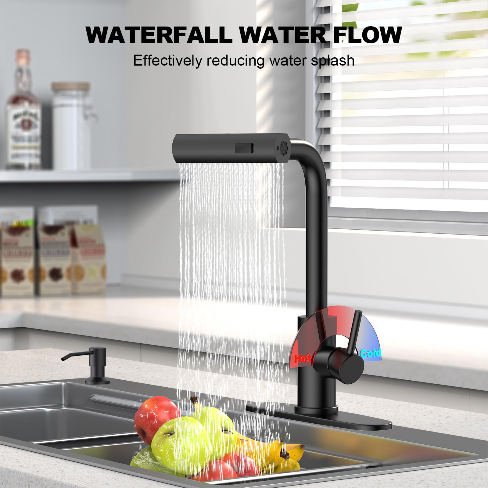 AVSIILE faucet with soap dispenser demonstrated in tidy sink setup