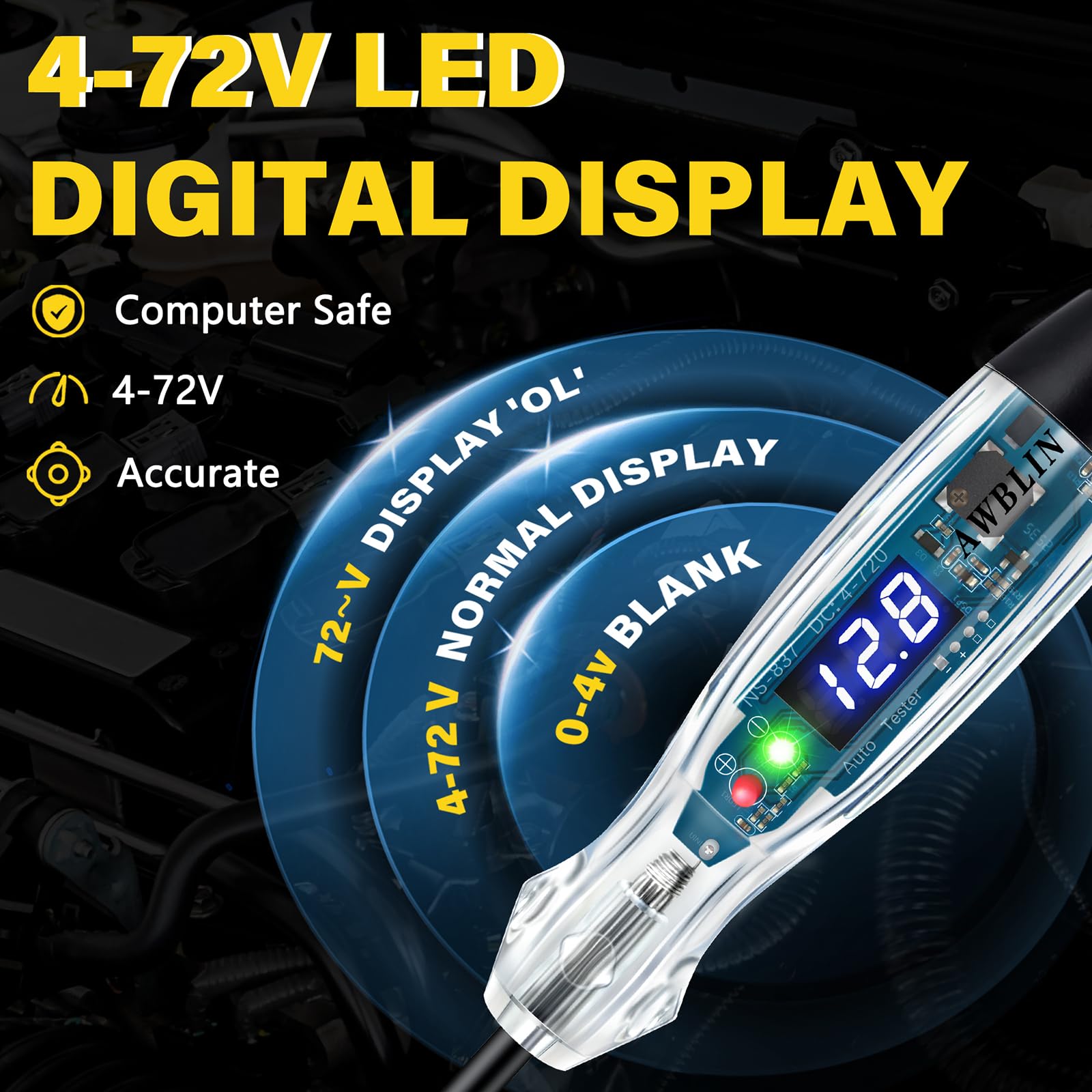 AWBLIN flexible wiring assembly extends reach for wide measurement.