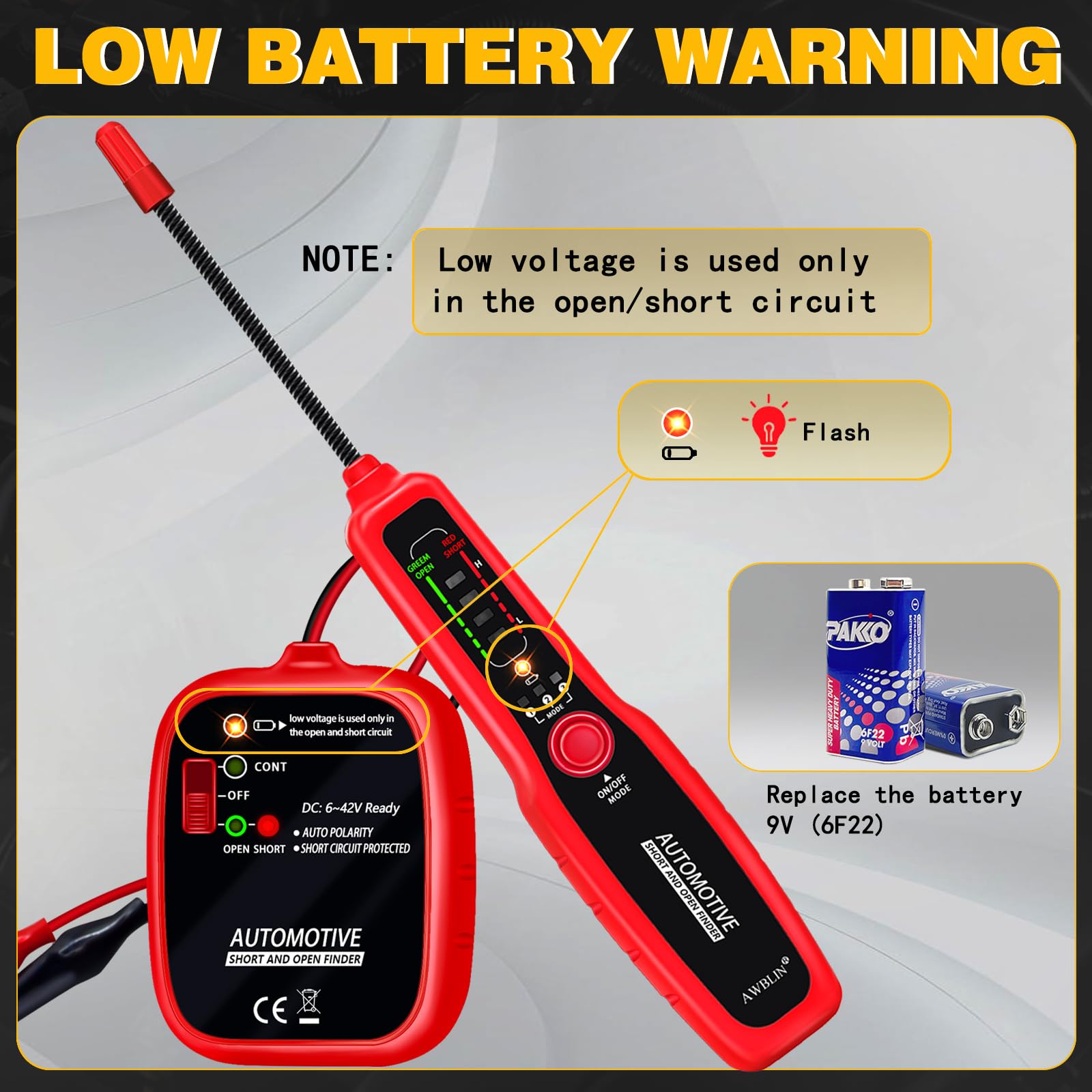 AWBLIN Wire Tracer low battery indicator for field work readiness.