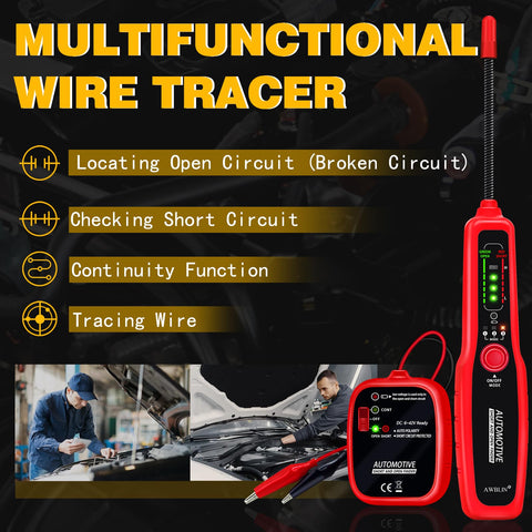 AWBLIN Wire Tracer receiver displaying LED indicators for open or short faults.