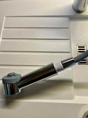 Awelife pull-down faucet hose in use for easier rinsing