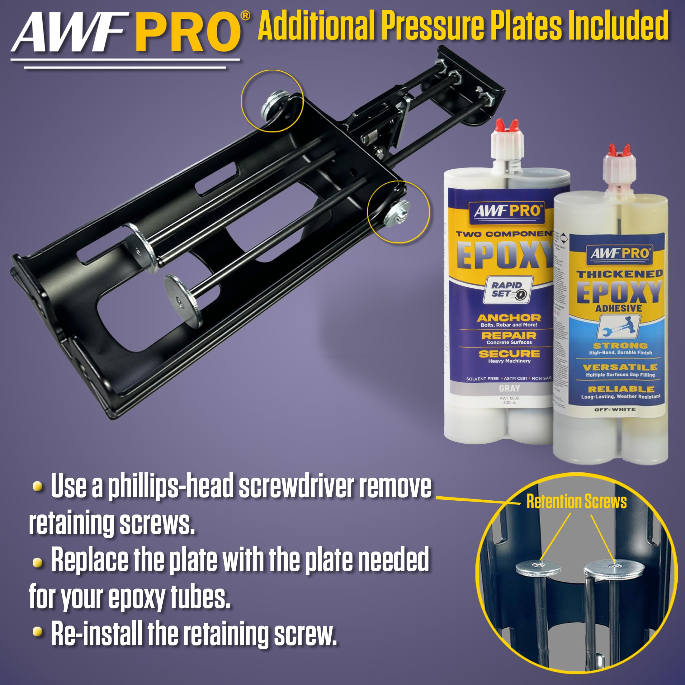 AWF PRO epoxy gun in use applying thick adhesive with precision.