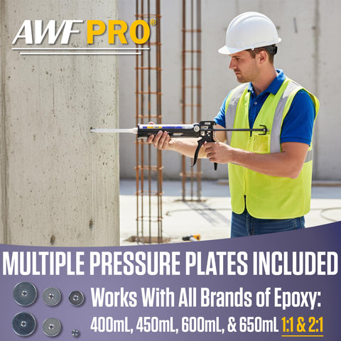 AWF PRO epoxy gun configurable cradle supports multiple cartridge formats.