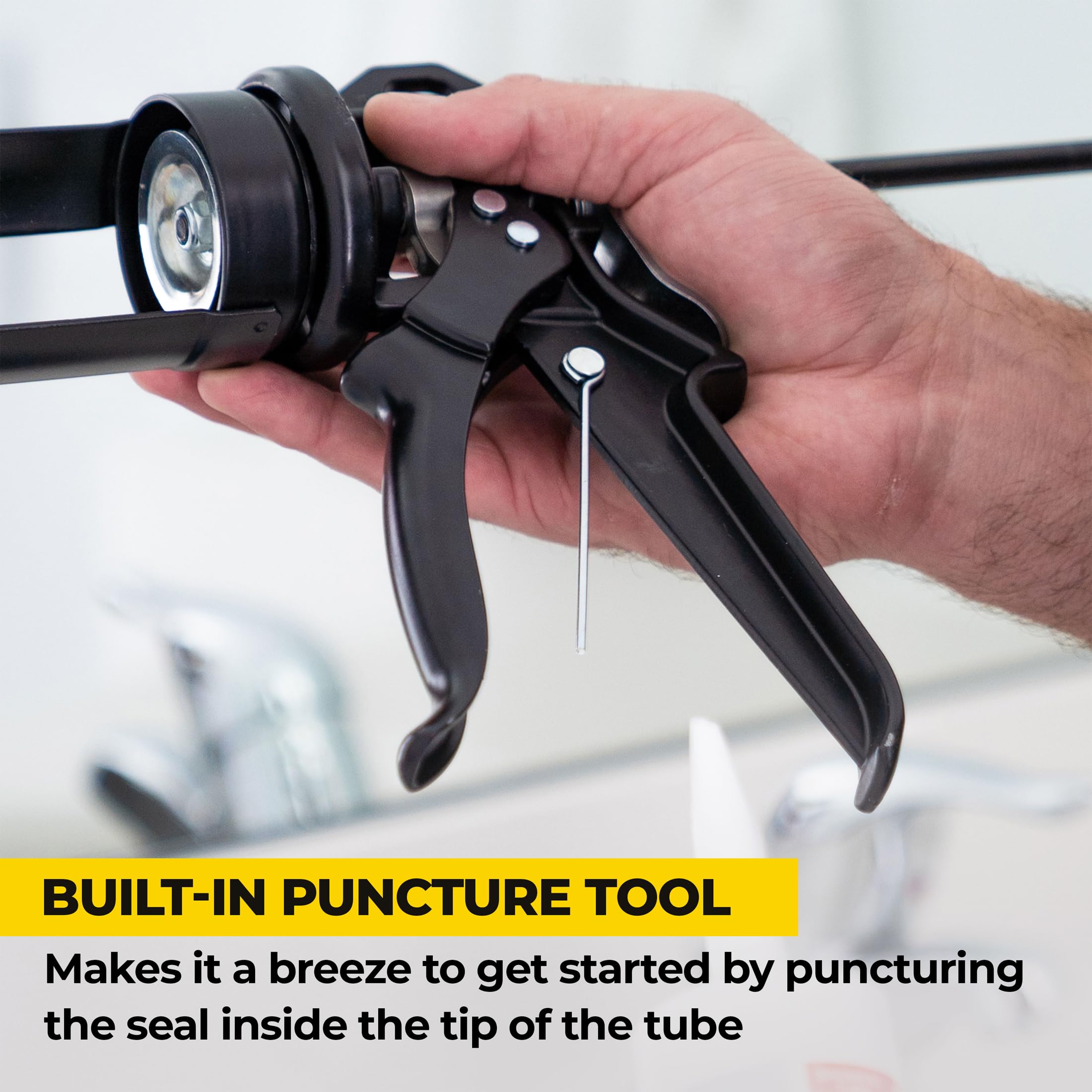 AWF PRO no-mess pressure release tab helps control caulk flow.
