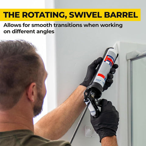 AWF PRO rotating barrel eases caulking around corners and tight spaces.