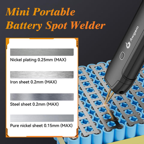 Awgem SH2 used for precise one-handed welding on compact battery packs.