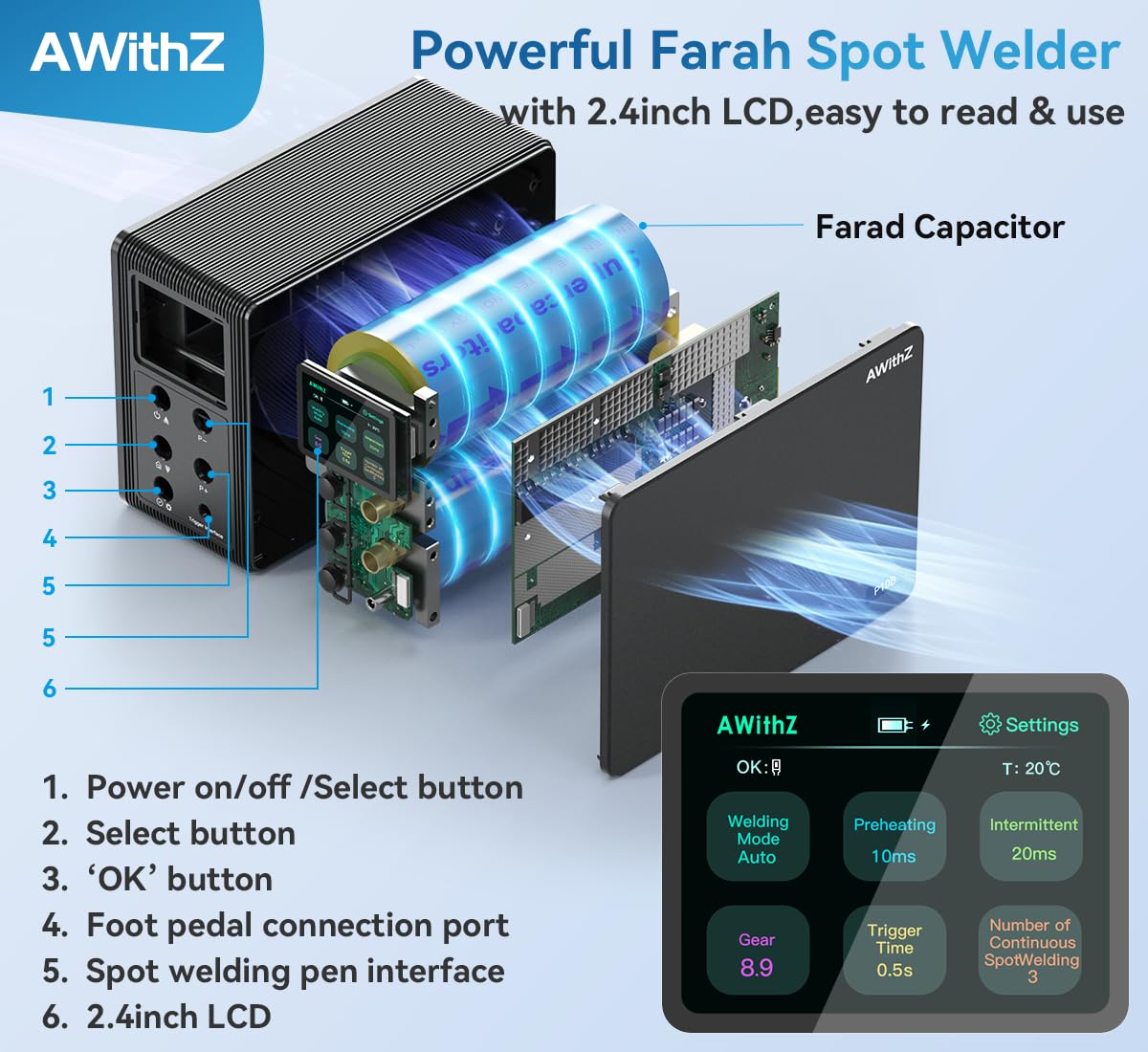 AWithZ battery-pack welding supports cylindrical cells like 18650 and 21700