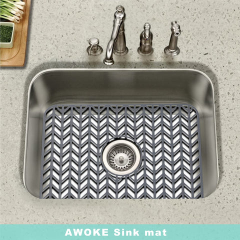AWOKE grid design sink mat emphasizes structured drainage and stability