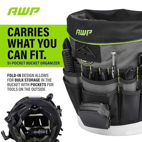 AWP Bucket Tool Organizer water-resistant 600 denier material keeps gear protected.