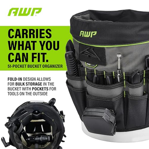 AWP Bucket Tool Organizer water-resistant 600 denier material keeps gear protected.