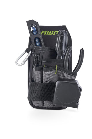 AWP Premium Tool Pouch open pockets reveals organized storage for screwdrivers and tapes.