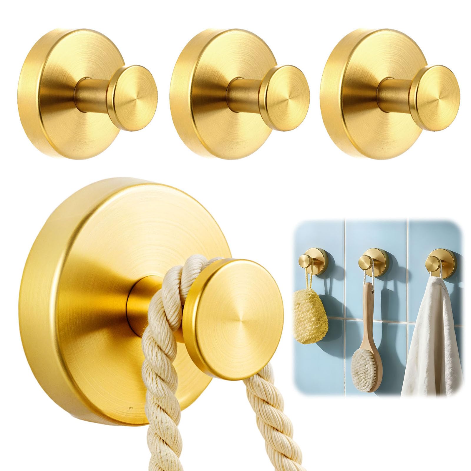 awrose 4-pack suction hooks attached to shower wall with no drill for secure holding