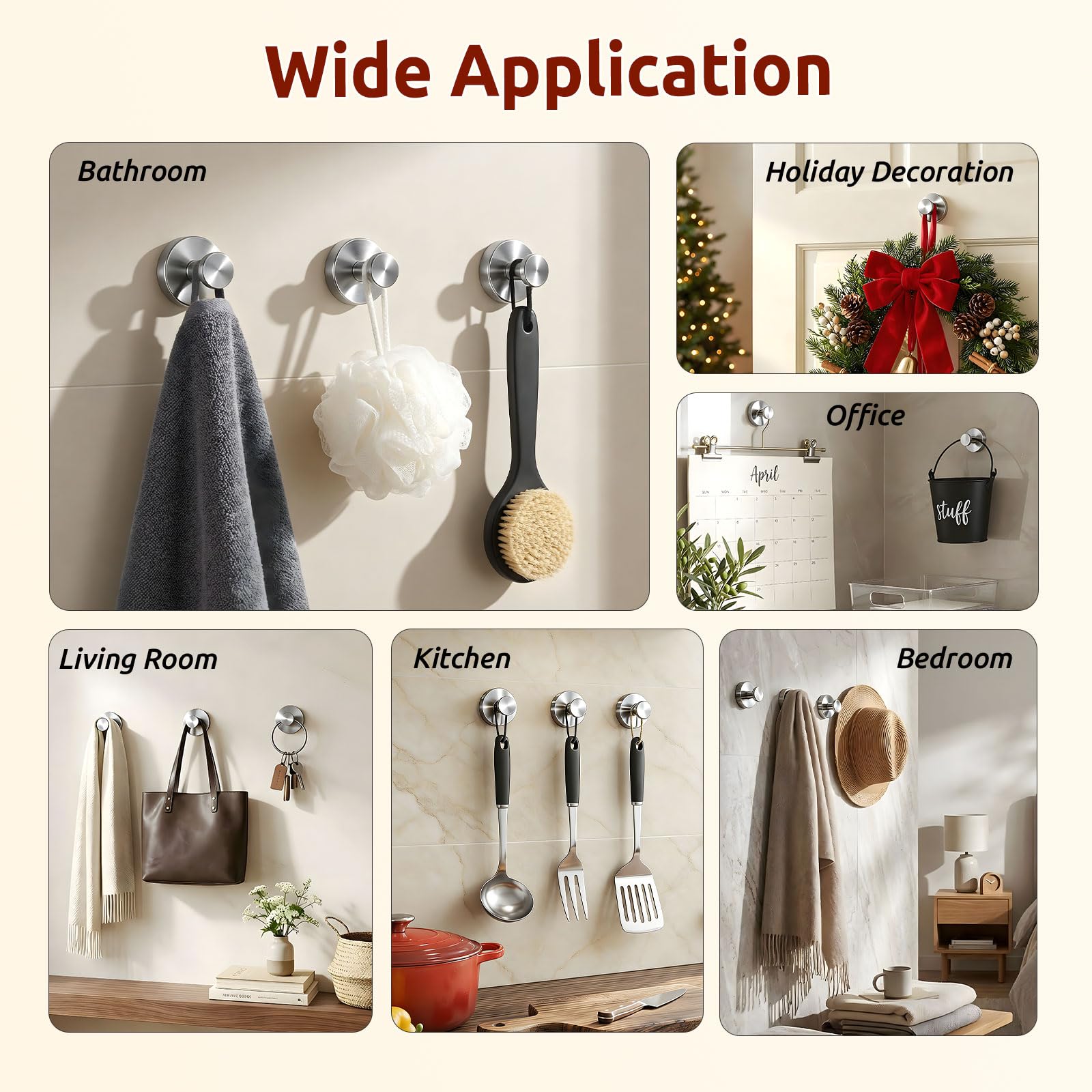 awrose holiday decor display using wreath on front door with suction hooks