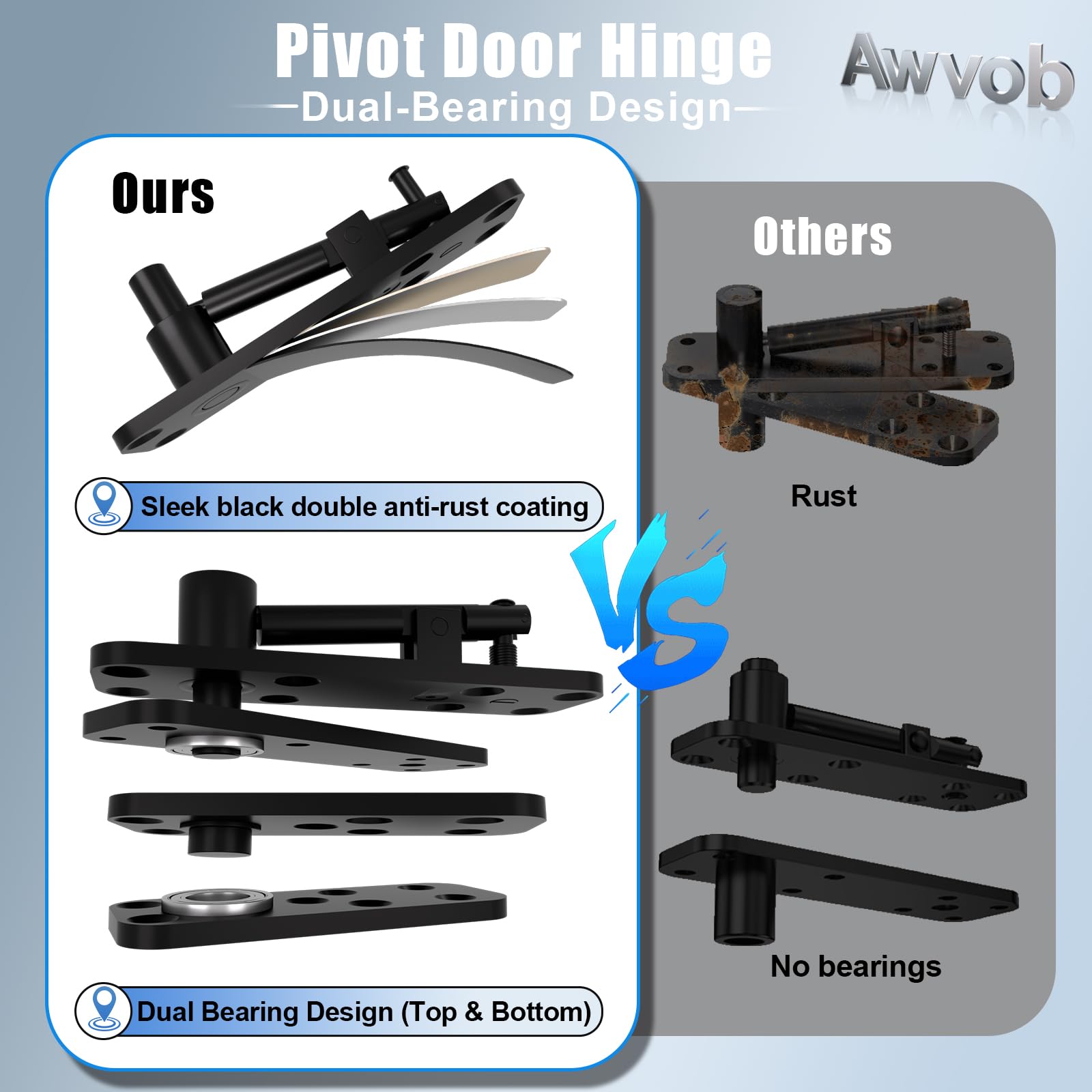 Awvob heavy-duty hinge with black anti-rust coating for durable secret door support.