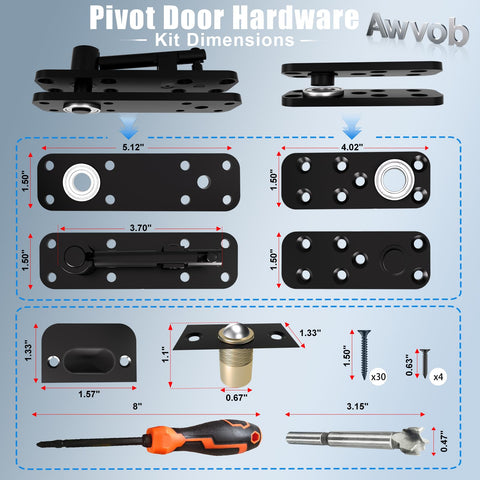 Awvob pivot door hardware close-up highlights robust construction for high load.