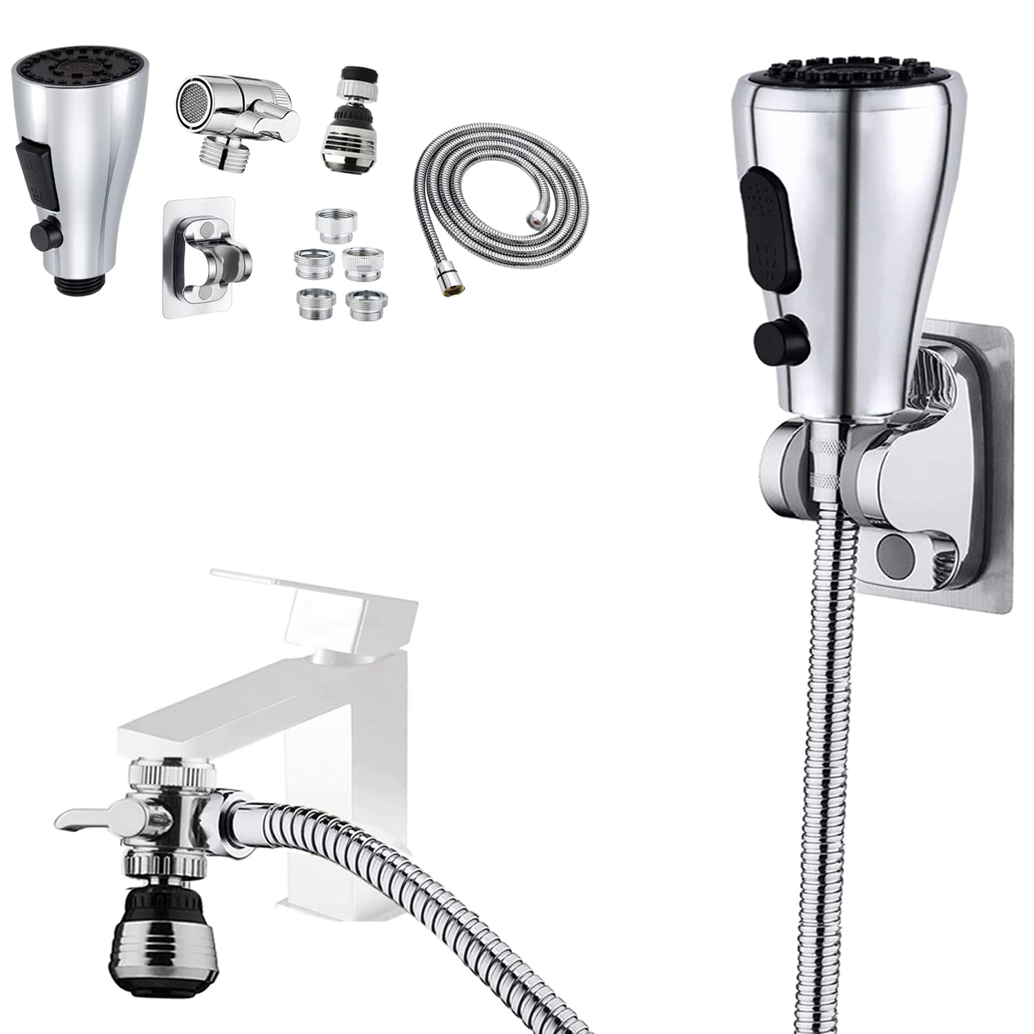 AWXYG kitchen sprayer head showing three modes for versatile cleaning.