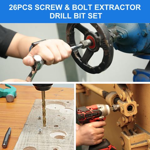 Axelord easy-out bolt extractor set in use on a rounded-off fastener