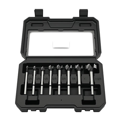 Axelord Forstner bit set stored in case for easy, organized woodworking.