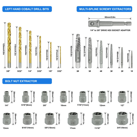 Axelord left-hand drill bits kit ready for tough bolt removal