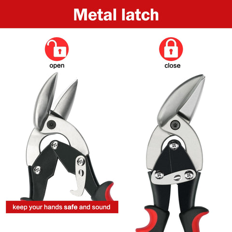 Axelord serrated-edge blades provide controlled tracking while cutting tin