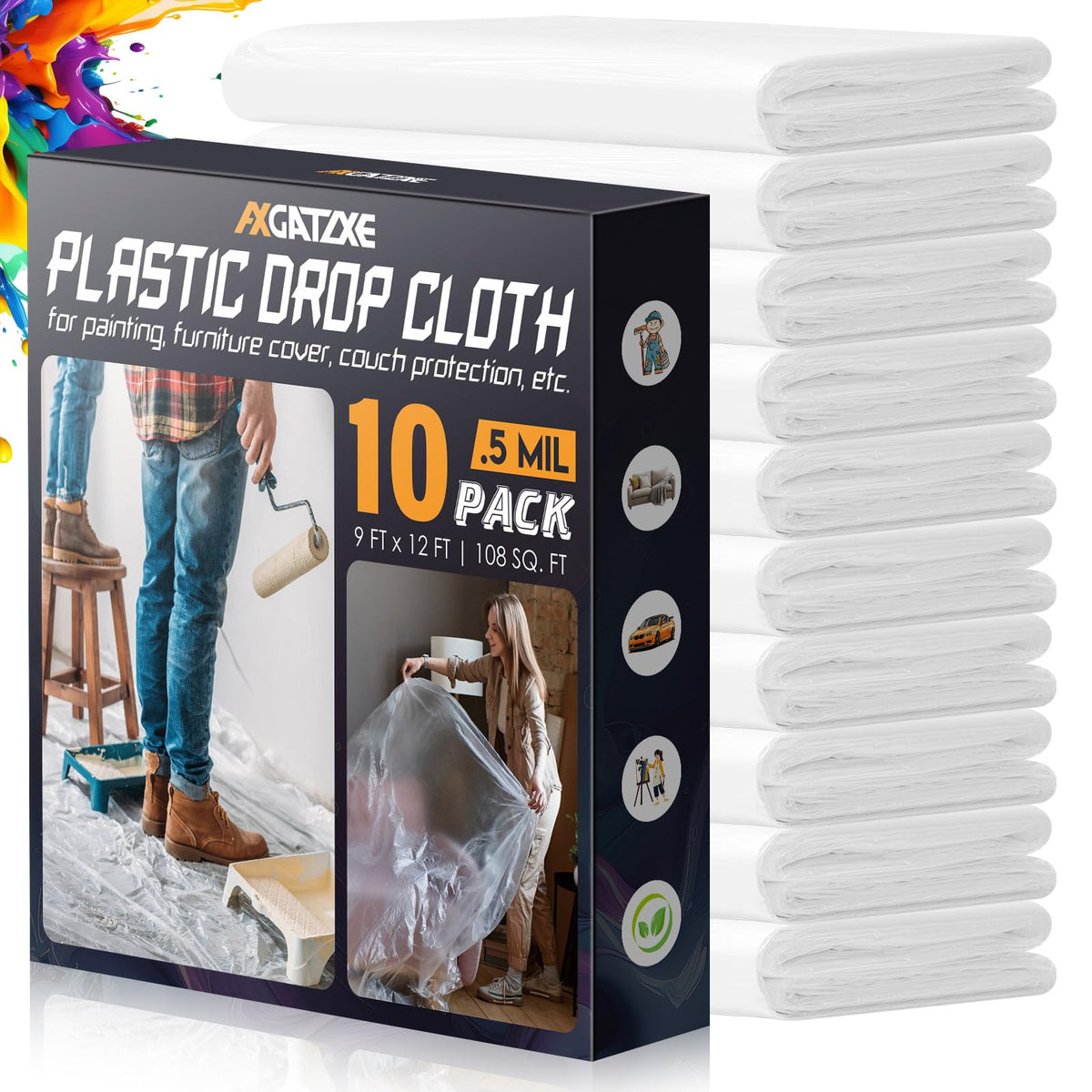 Axgatoxe 12x9 ft drop cloth protecting floors during painting projects