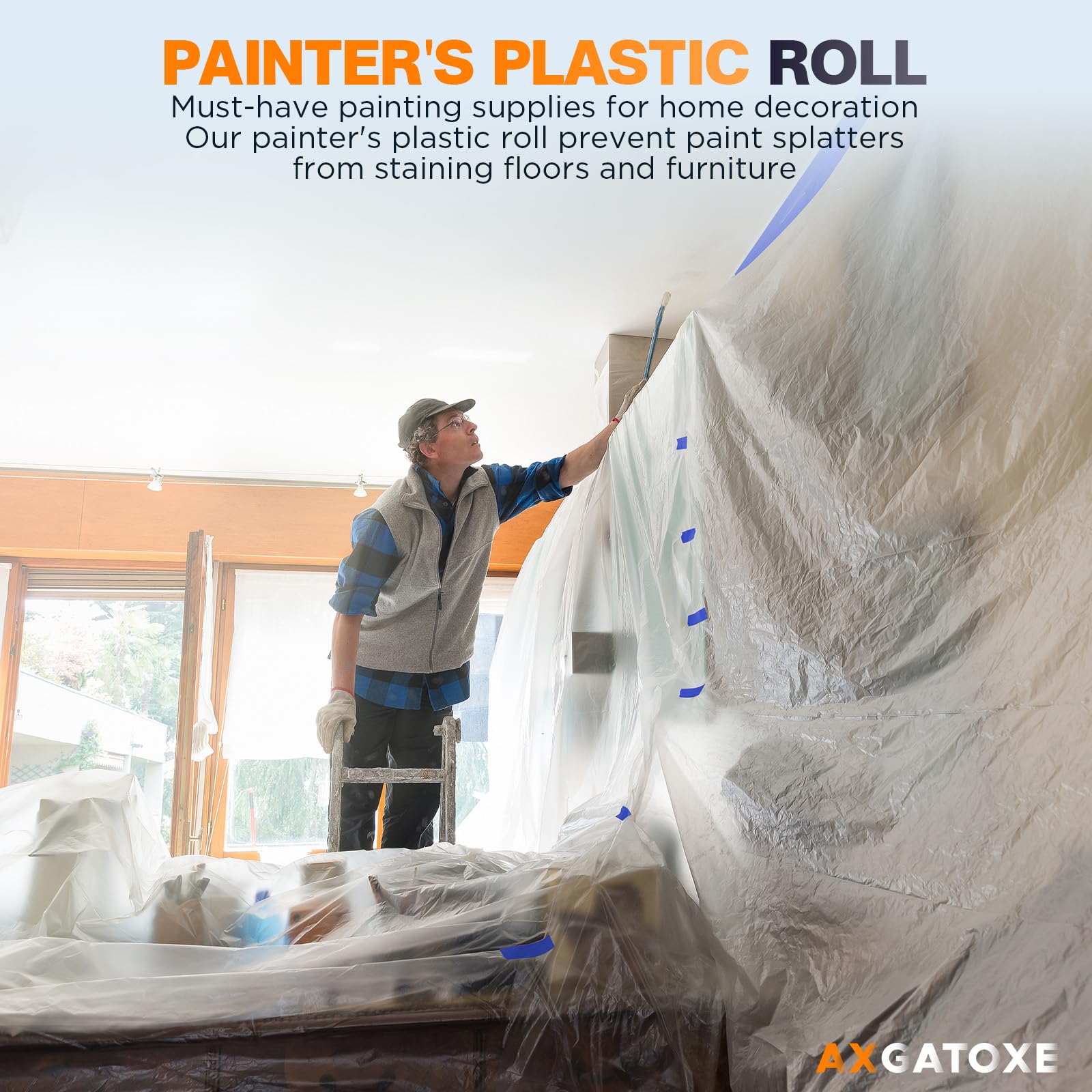 Axgatoxe dust barrier plastic sheet used to shield surfaces during remodeling
