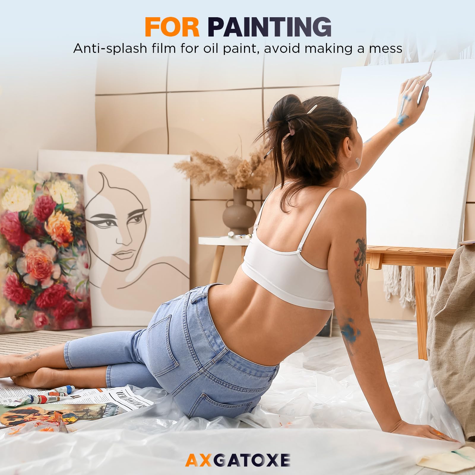 Axgatoxe 12x9ft drop cloth spreads quickly for large room protection