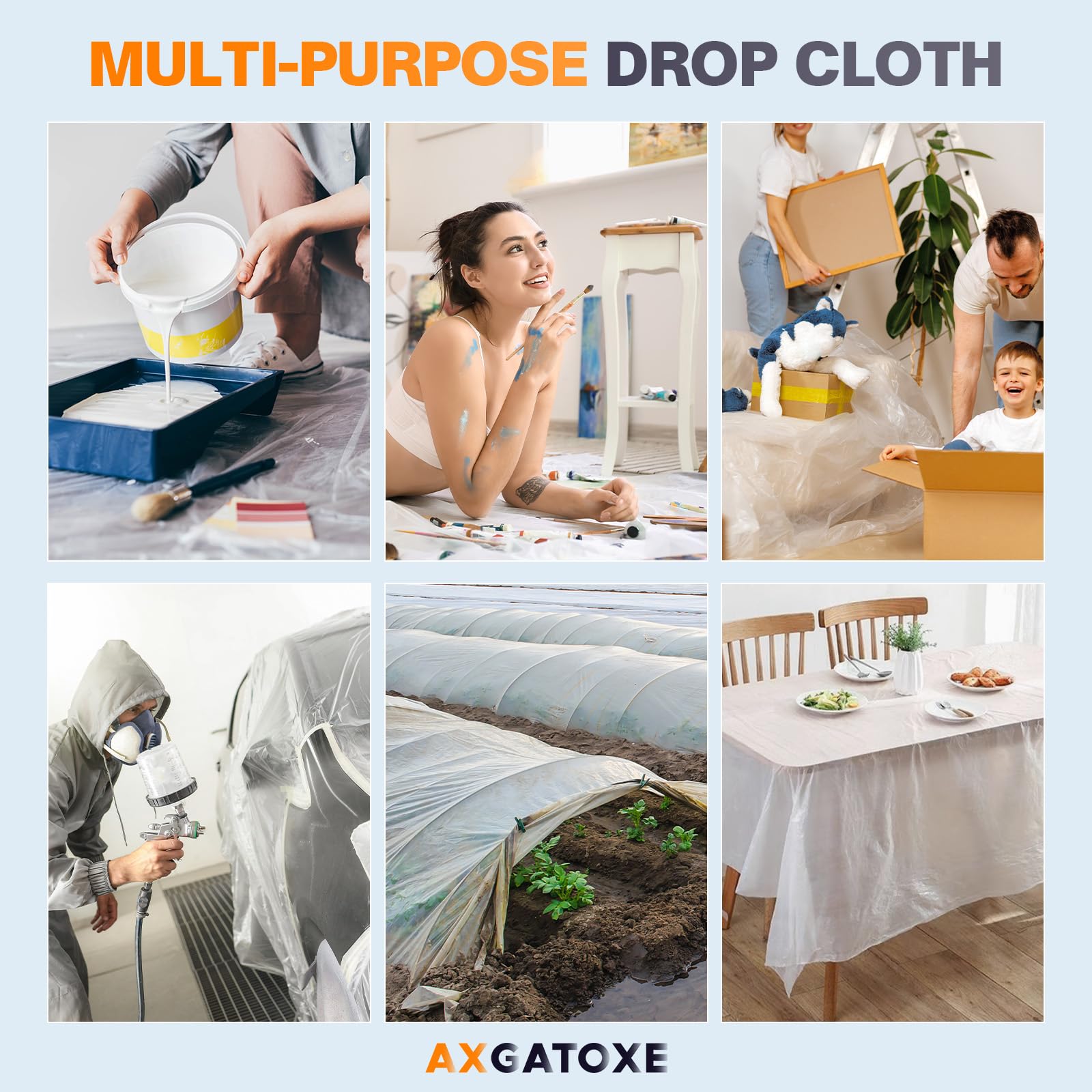 Axgatoxe outdoor-ready drop cloth doubles as weatherproof cover for windows or car