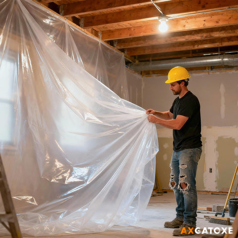 Axgatoxe temporary roof tarp offers versatile weather protection.