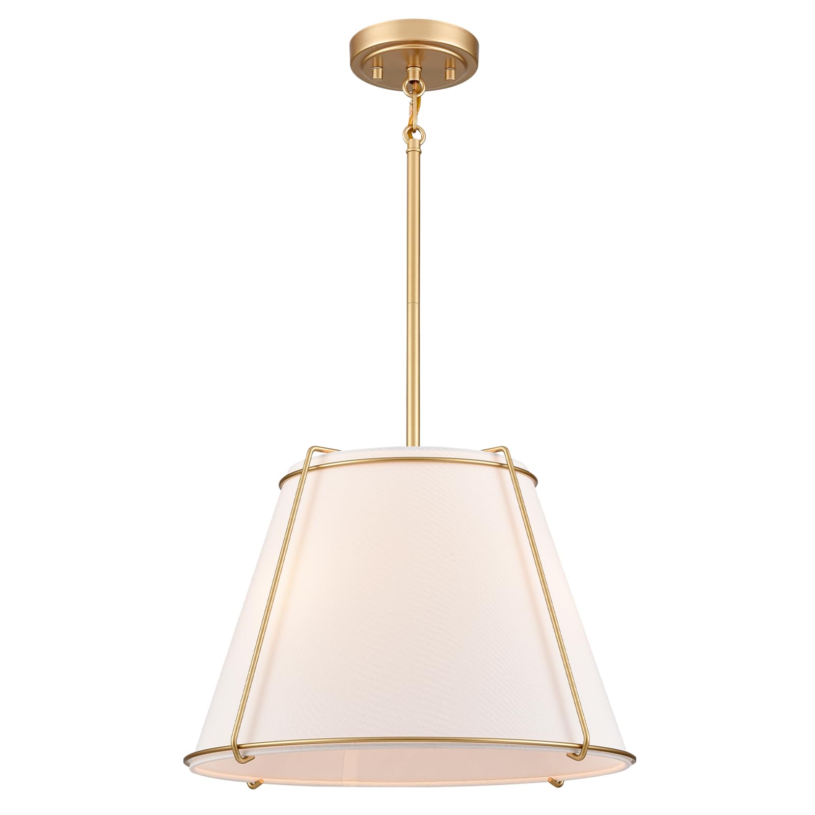 AXILAND cone pendant light shade with white linen cone and gold frame for warm kitchen lighting.