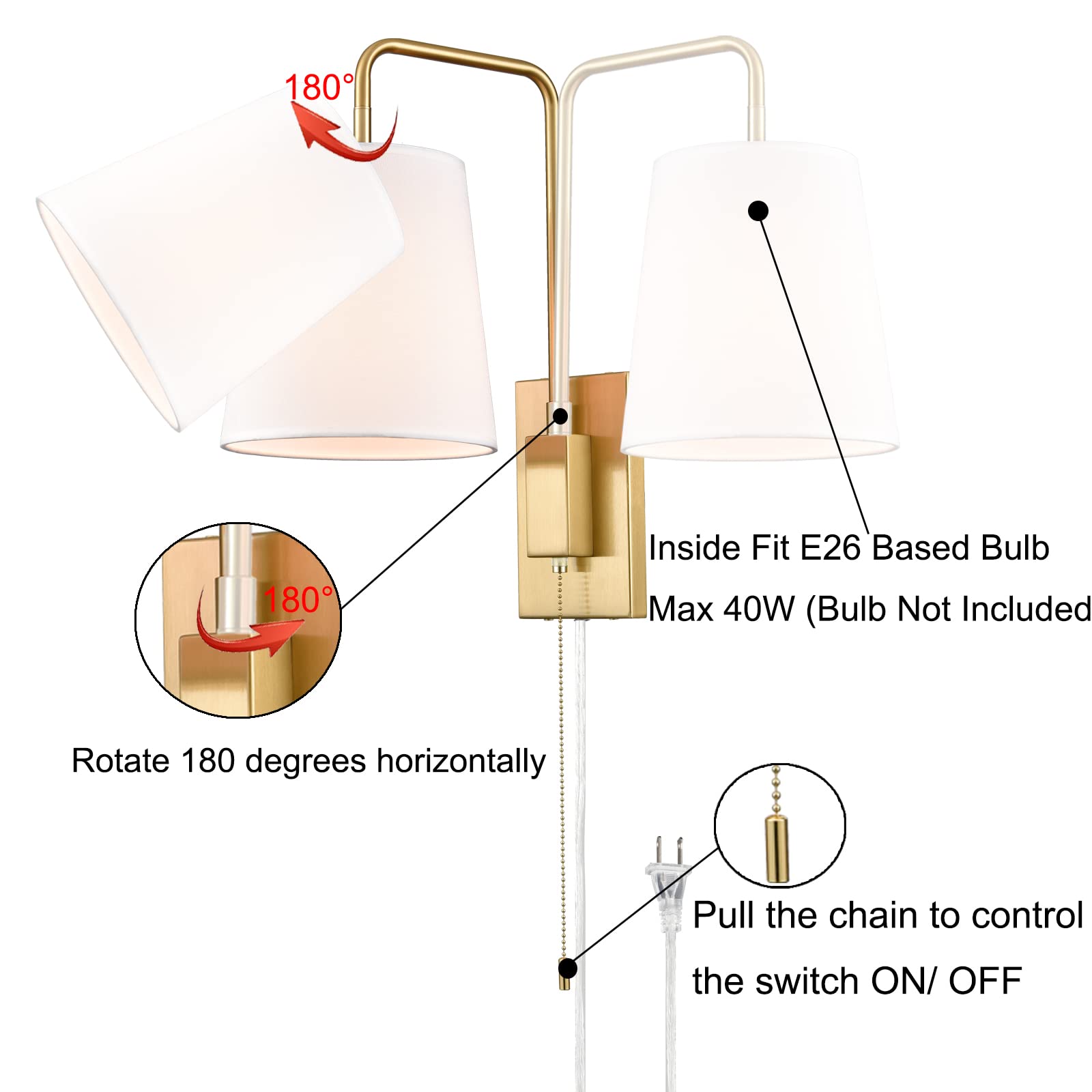 AXILAND wall sconce cream linen shade for soft, warm illumination