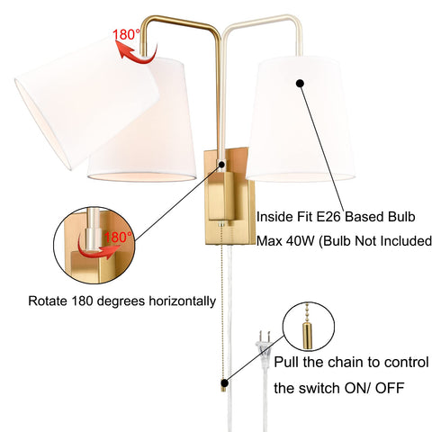 AXILAND wall sconce cream linen shade for soft, warm illumination