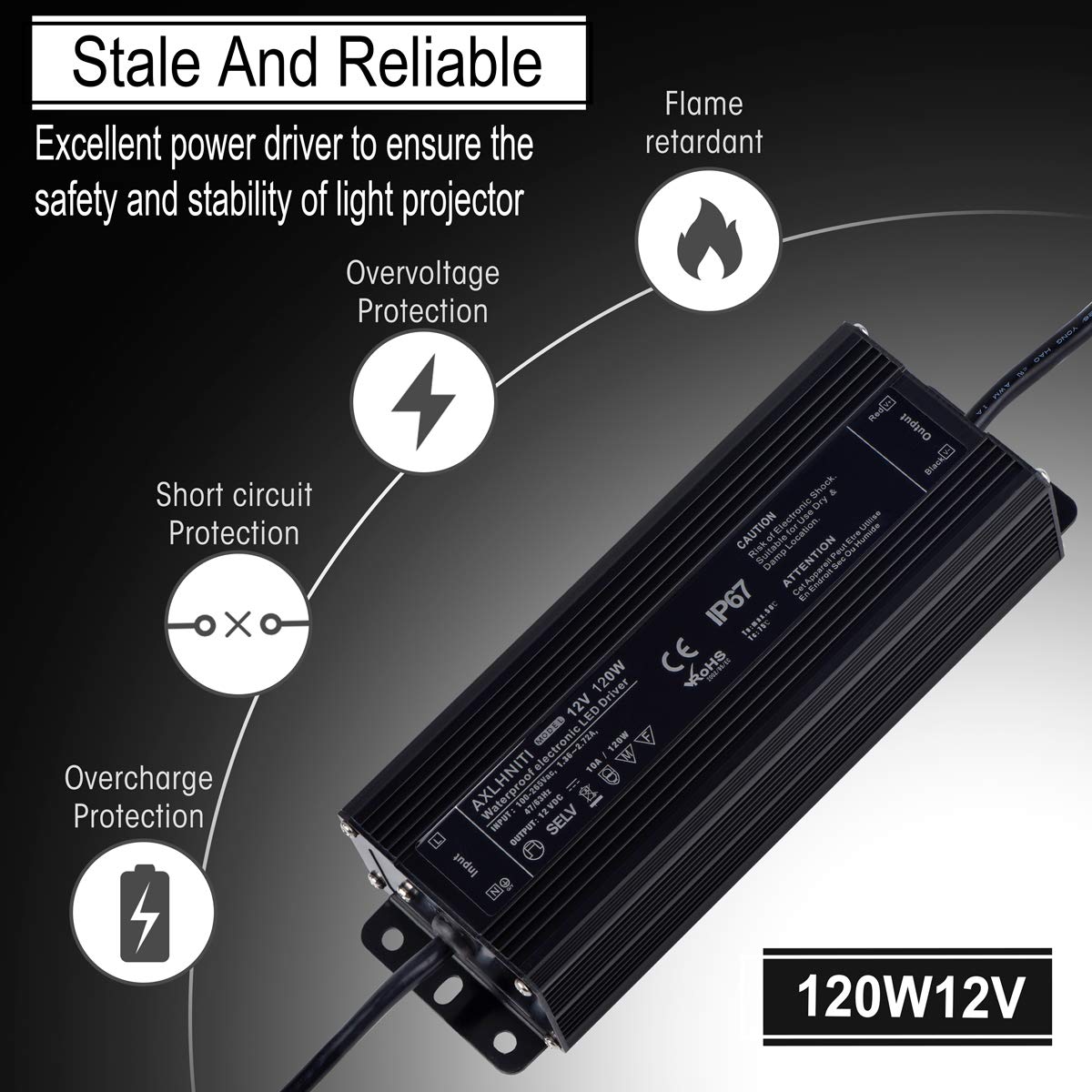 AXLHNITI LED Driver IP67 waterproof housing protects outdoor installations