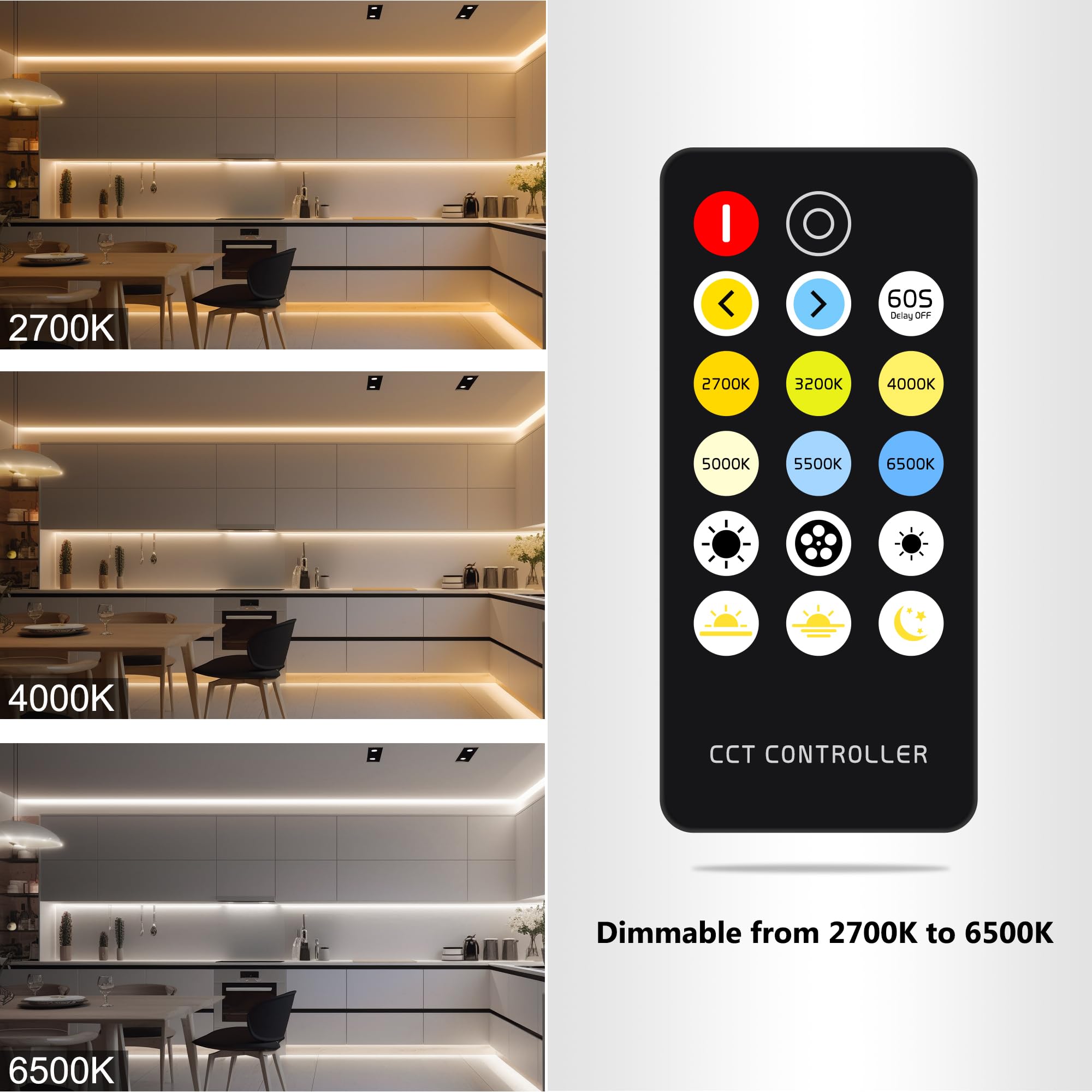 AXMOTUT CCT COB LED strip power supply shows included 24V adapter for reliable power.
